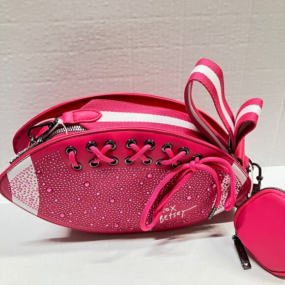 Betsey Johnson XOFUMBLE Kitsch Bling Rhinestone Football Web Strap & Coinpurse - Picture 3 of 5